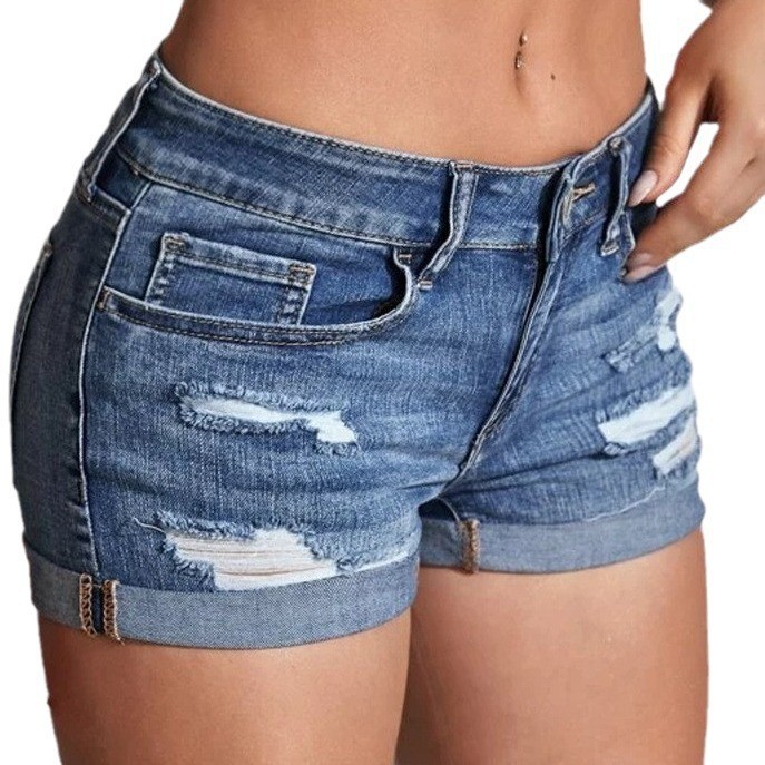 Skinny Jeans Ripped - Szorty jeansowe z wysokim stanem, sprane,