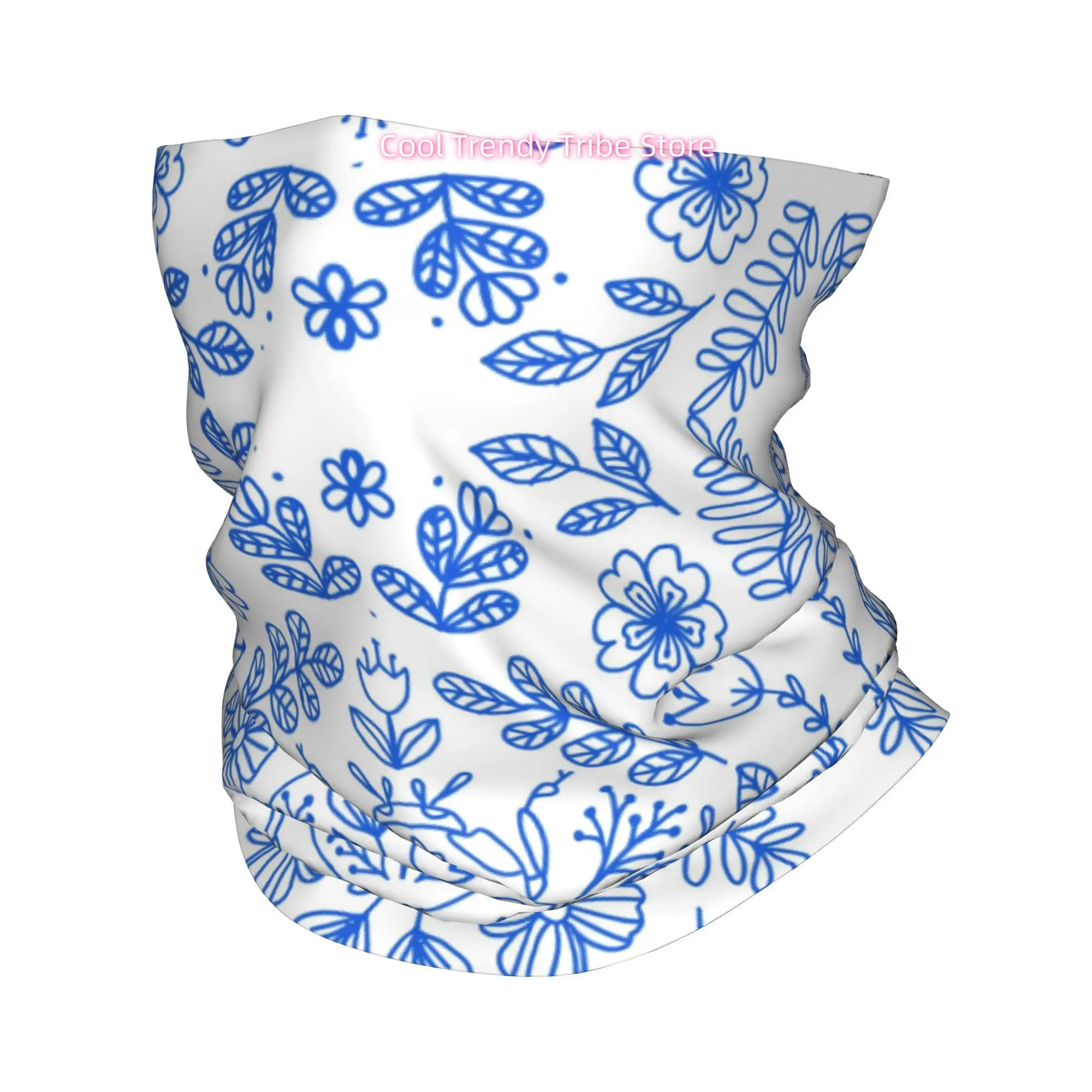 Men'S Fashion Head Scarf - Niebieska Linia Retro Skarabeusz Kwiatowy Wzór