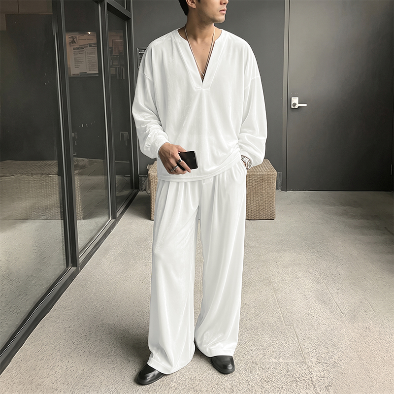 Men'S Fashion V Neck T Shirts - INCERUN Męskie Zestawy Jednokolorowe z Dekoltem