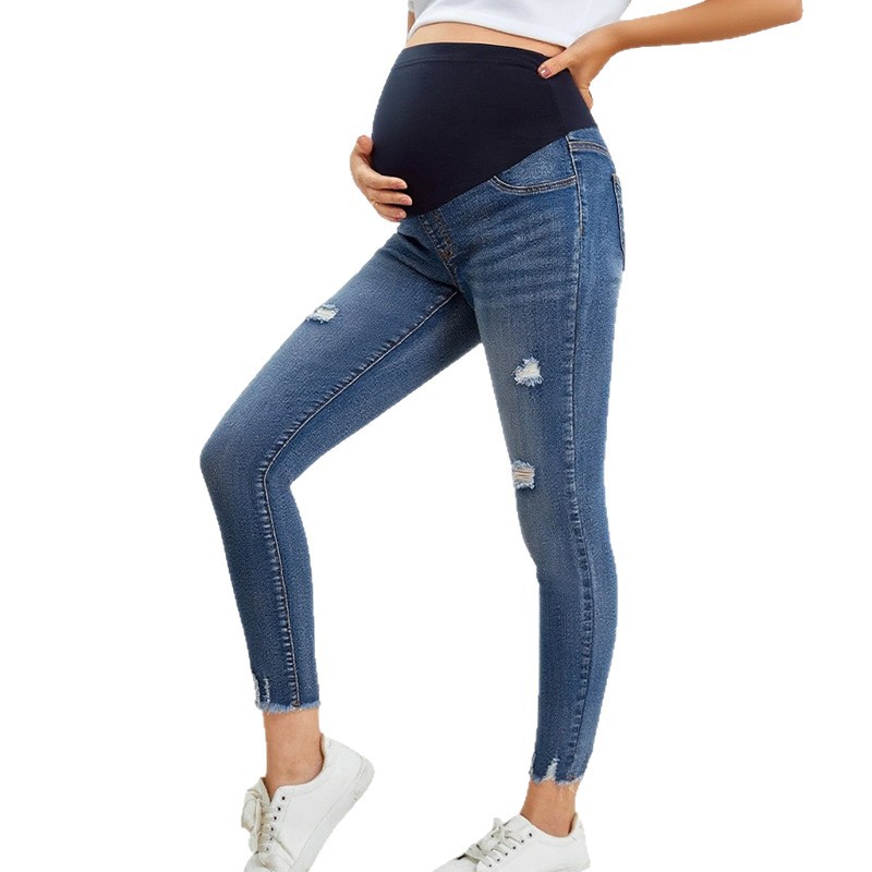 Skinny Jeans Ripped - Dżinsy ciążowe obcisłe, casualowe, z przetarciami,