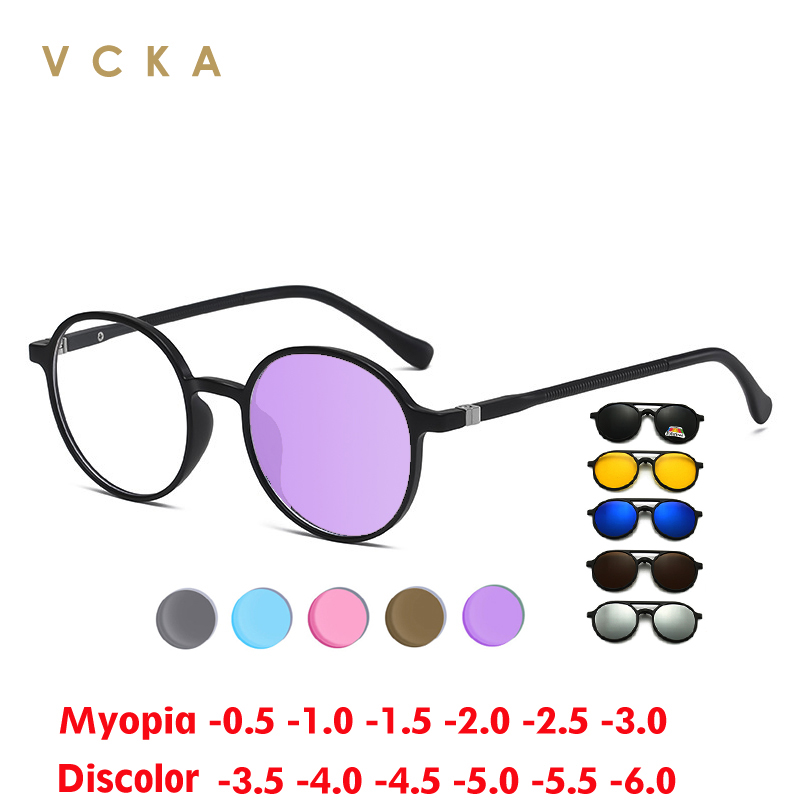 Mens Fashion Discord - VCKA Photochromic krótkowzroczność okrągłe okulary Power