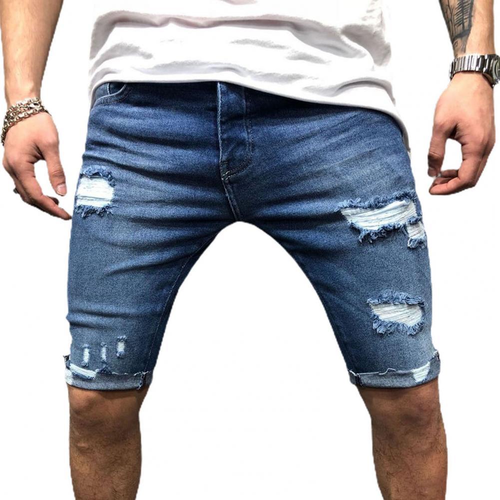 Skinny Jeans Ripped - Męskie szorty dżinsowe Denim obcisłe szorty