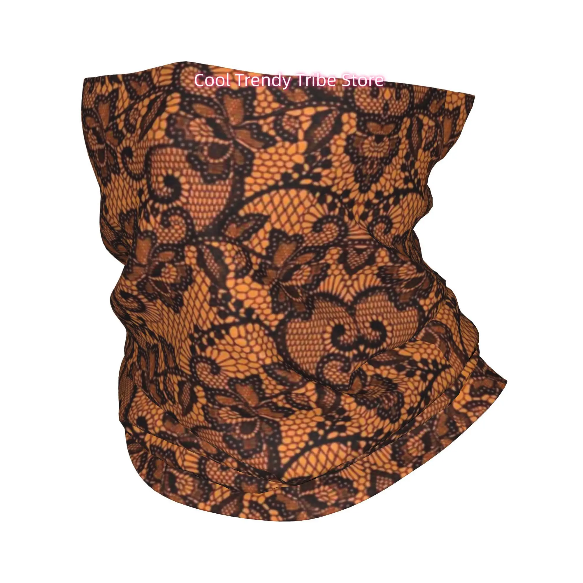 Men'S Fashion Head Scarf - Pomarańczowo-czarna koronkowa kwiatowa gotycka vintage bandana