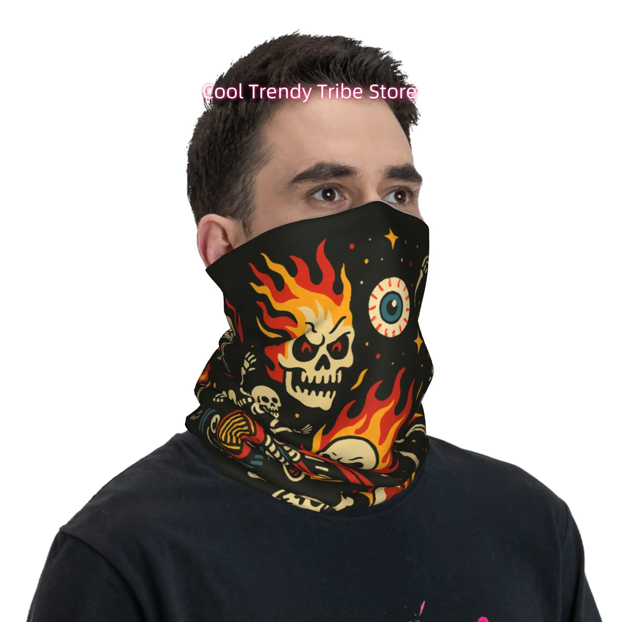 Men'S Fashion Head Scarf - Ogniste Czaszki Hot Rod Vintage Rockabilly