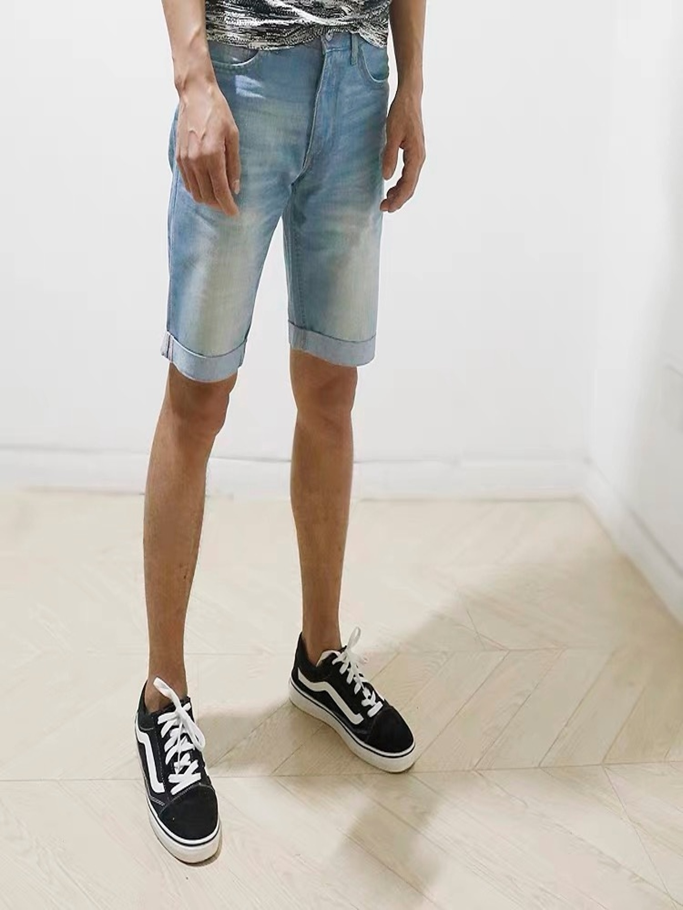 Jeans Pants Fashion Men - Męskie niebieskie jeansowe szorty o dopasowanym
