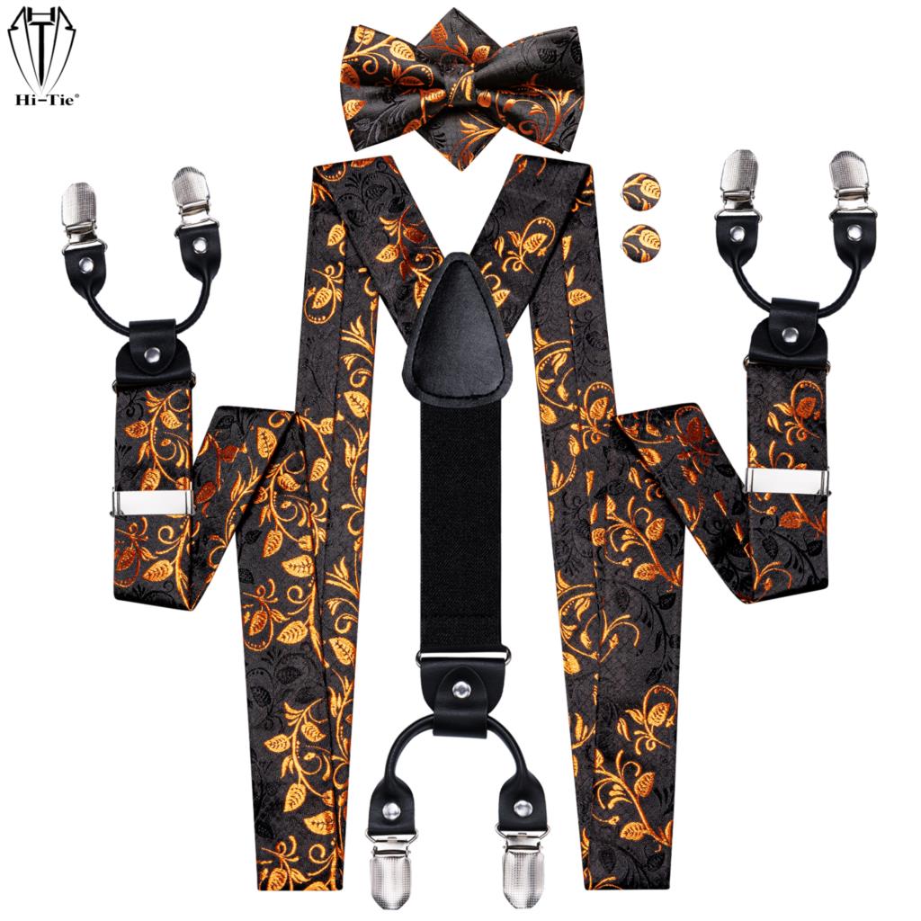 Suspenders Clip Men - Zestaw męskich szelków Hi-Tie Jacquard Black