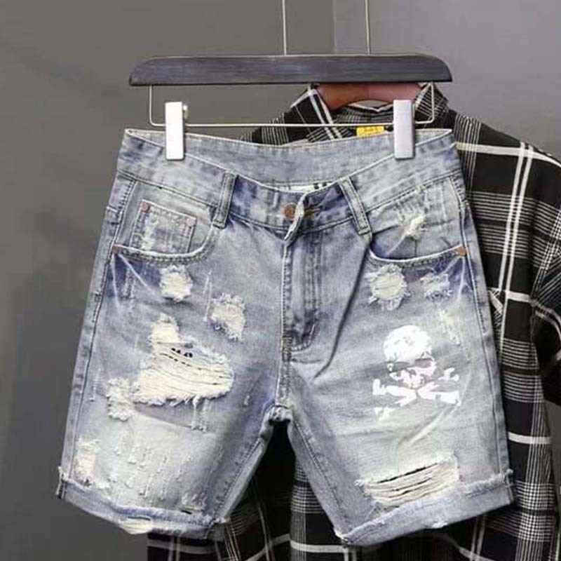 Jeans Pants Fashion Men - Letnie męskie noszone koralikowe dziury żebrak