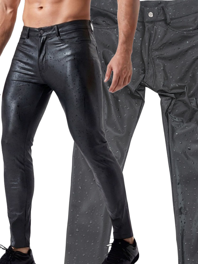 Jeans Pants Fashion Men - Elastyczne spodnie dżinsowe z PU skóry